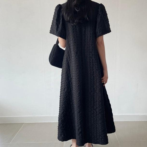 ポップコーンフレアワンピース﻿ 6083-black_お取り寄せ6083-画像6-韓国ファッション通販POPREA［ポップリア］