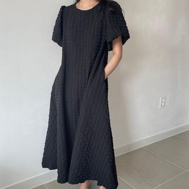 ポップコーンフレアワンピース﻿ 6083-black_お取り寄せ6083-画像7-韓国ファッション通販POPREA［ポップリア］