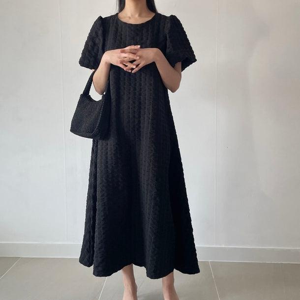 ポップコーンフレアワンピース﻿ 6083-black_お取り寄せ6083-画像1-韓国ファッション通販POPREA［ポップリア］