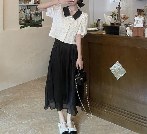 パールボタンレトロトップス﻿ 6085-black_お取り寄せ6085-画像2-韓国ファッション通販POPREA［ポップリア］