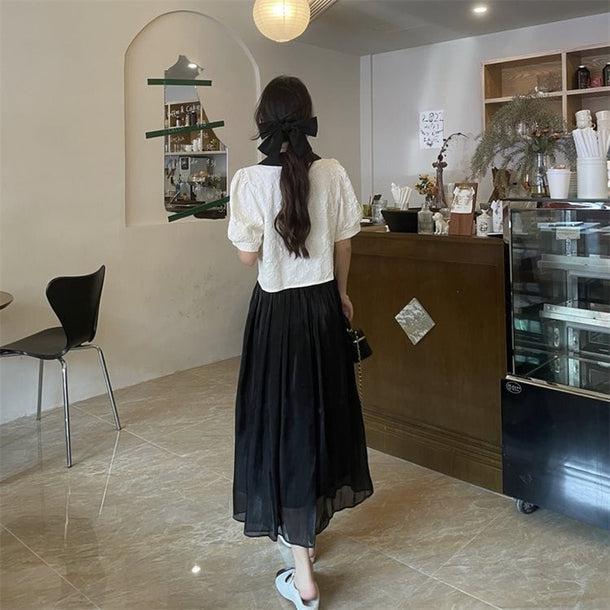 パールボタンレトロトップス﻿ 6085-black_お取り寄せ6085-画像4-韓国ファッション通販POPREA［ポップリア］