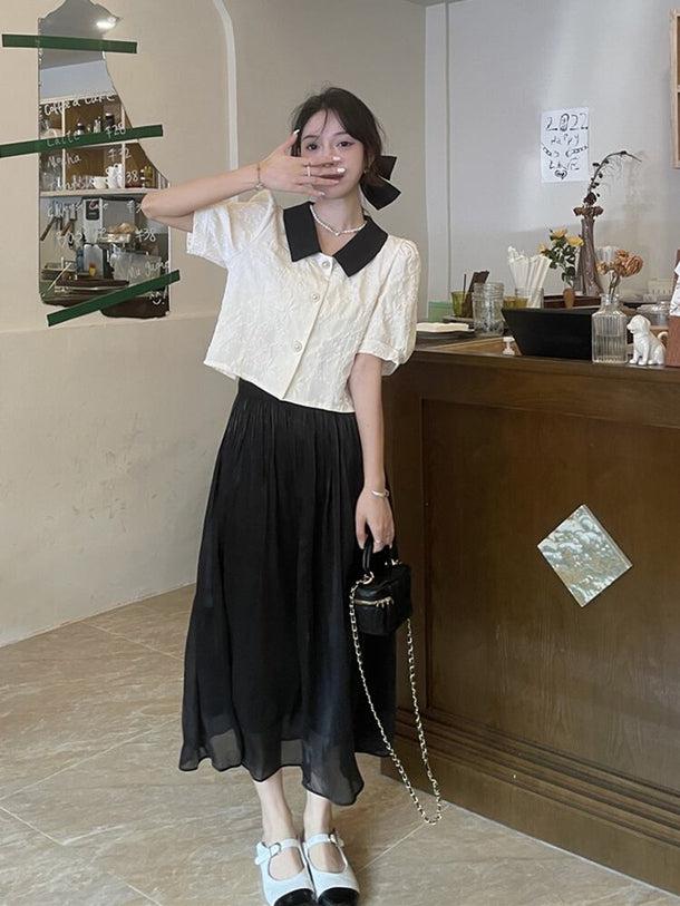 パールボタンレトロトップス﻿ 6085-black_お取り寄せ6085-画像5-韓国ファッション通販POPREA［ポップリア］