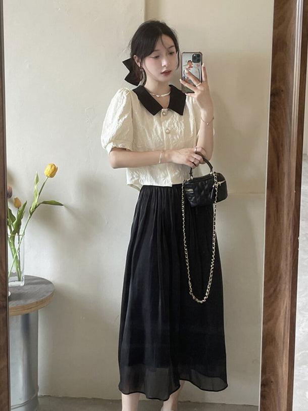 パールボタンレトロトップス﻿ 6085-black_お取り寄せ6085-画像6-韓国ファッション通販POPREA［ポップリア］