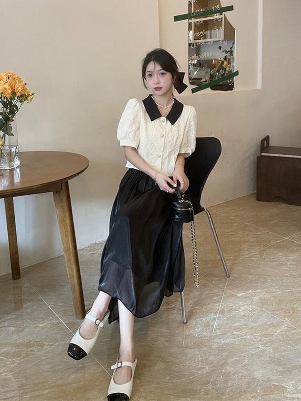 パールボタンレトロトップス﻿ 6085-black_お取り寄せ6085-画像7-韓国ファッション通販POPREA［ポップリア］