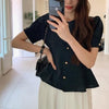 フレア半袖ブラウス﻿ 6099-navy-blue_お取り寄せ6099-画像3-韓国ファッション通販POPREA［ポップリア］