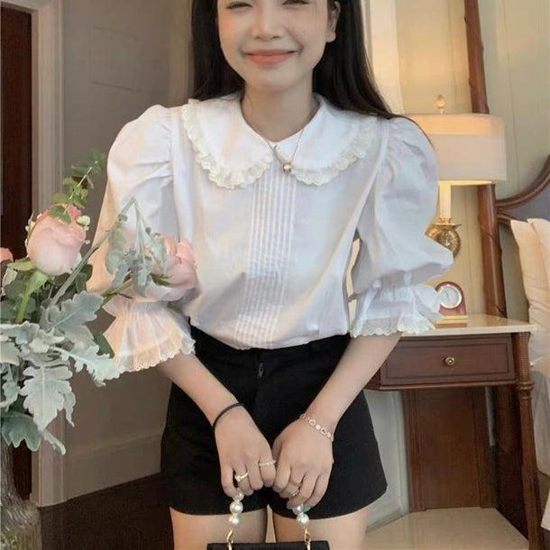 ホワイトドールブラウス﻿﻿ 6111-white_お取り寄せ6111-画像2-韓国ファッション通販POPREA［ポップリア］