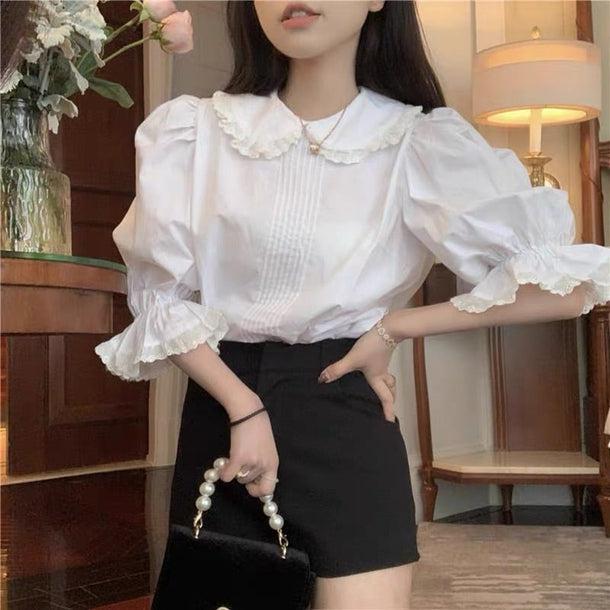 ホワイトドールブラウス﻿﻿ 6111-white_お取り寄せ6111-画像1-韓国ファッション通販POPREA［ポップリア］