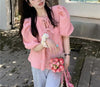 ピンクパフスリーブトップス﻿﻿ 6113-pink_お取り寄せ6113-画像3-韓国ファッション通販POPREA［ポップリア］