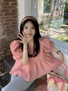 ピンクパフスリーブトップス﻿﻿ 6113-pink_お取り寄せ6113-画像8-韓国ファッション通販POPREA［ポップリア］