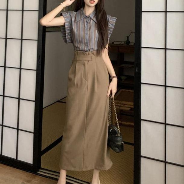 フライングスリーブオータムストライプブラウス 6123-gray_お取り寄せ6123-画像5-韓国ファッション通販POPREA［ポップリア］