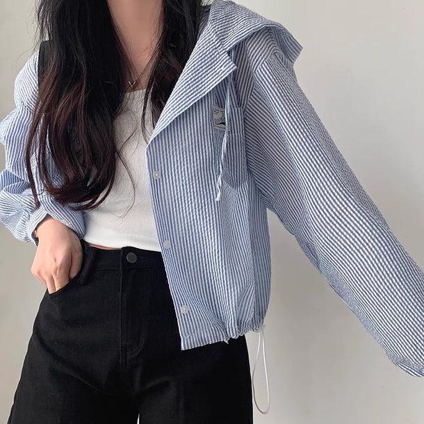 ブルーストライプショートジャケット 6133-blue_お取り寄せ6133-画像5-韓国ファッション通販POPREA［ポップリア］