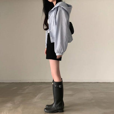 ブルーストライプショートジャケット 6133-blue_お取り寄せ6133-画像6-韓国ファッション通販POPREA［ポップリア］