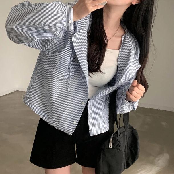 ブルーストライプショートジャケット 6133-blue_お取り寄せ6133-画像7-韓国ファッション通販POPREA［ポップリア］