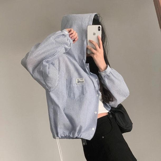 ブルーストライプショートジャケット 6133-blue_お取り寄せ6133-画像8-韓国ファッション通販POPREA［ポップリア］