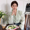 グルーンフリルVネックブラウス 6138-green_お取り寄せ6138-画像5-韓国ファッション通販POPREA［ポップリア］