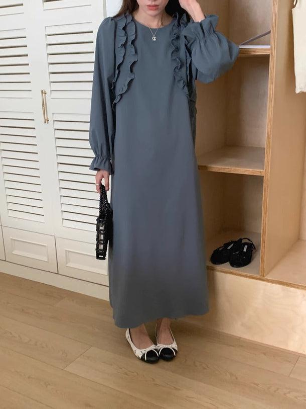 バックスリットフリルワンピース 6158-gray_お取り寄せ6158-画像7-韓国ファッション通販POPREA［ポップリア］