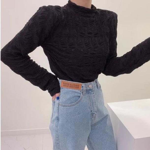 ウェーブパターンシアーハイネックトップス 6159-black_お取り寄せ61592-画像6-韓国ファッション通販POPREA［ポップリア］