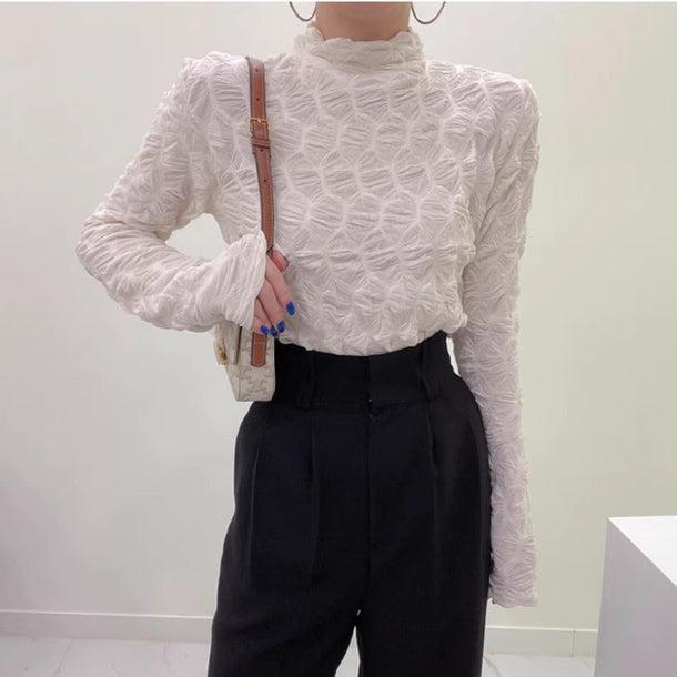 ウェーブパターンシアーハイネックトップス 6159-ivory_お取り寄せ61593-画像10-韓国ファッション通販POPREA［ポップリア］