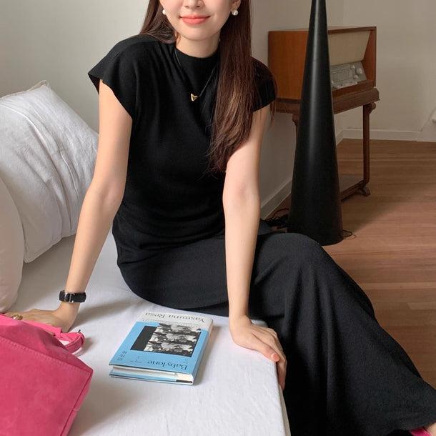バックスリットブラックハイネックワンピース 6164-black_お取り寄せ6164-画像1-韓国ファッション通販POPREA［ポップリア］