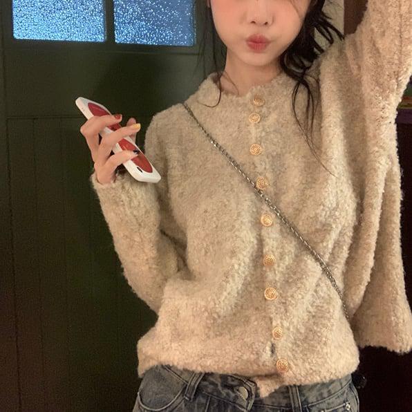 モヘアタッチニットカーディガン 6169-khaki_お取り寄せ6169-画像2-韓国ファッション通販POPREA［ポップリア］