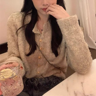 モヘアタッチニットカーディガン 6169-khaki_お取り寄せ6169-画像5-韓国ファッション通販POPREA［ポップリア］