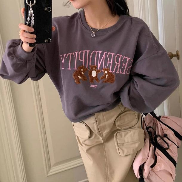 スリーベア刺繍スウエット 6172-gray_お取り寄せ6172-画像2-韓国ファッション通販POPREA［ポップリア］