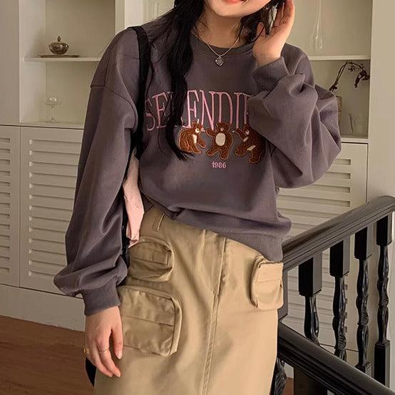 スリーベア刺繍スウエット 6172-gray_お取り寄せ6172-画像3-韓国ファッション通販POPREA［ポップリア］