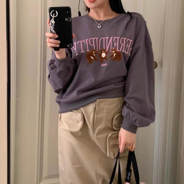 スリーベア刺繍スウエット 6172-gray_お取り寄せ6172-画像4-韓国ファッション通販POPREA［ポップリア］