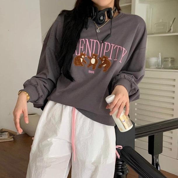 スリーベア刺繍スウエット 6172-gray_お取り寄せ6172-画像5-韓国ファッション通販POPREA［ポップリア］