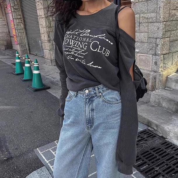 カットスリーブロゴショートスウエット 6174-gray_お取り寄せ6174-画像3-韓国ファッション通販POPREA［ポップリア］