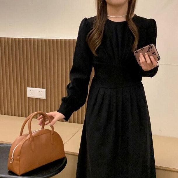 プリーツウエストブラックワンピース﻿ 6188-black_お取り寄せ6188-画像4-韓国ファッション通販POPREA［ポップリア］