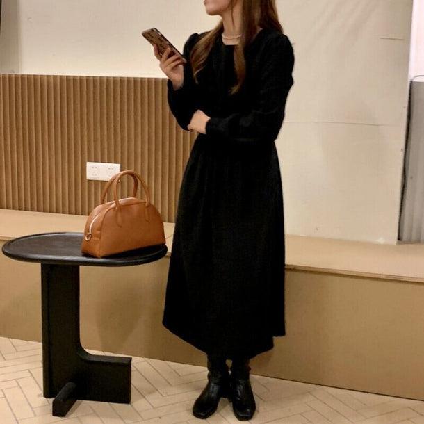 プリーツウエストブラックワンピース﻿ 6188-black_お取り寄せ6188-画像5-韓国ファッション通販POPREA［ポップリア］