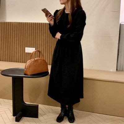 プリーツウエストブラックワンピース﻿ 6188-black_お取り寄せ6188-画像5-韓国ファッション通販POPREA［ポップリア］