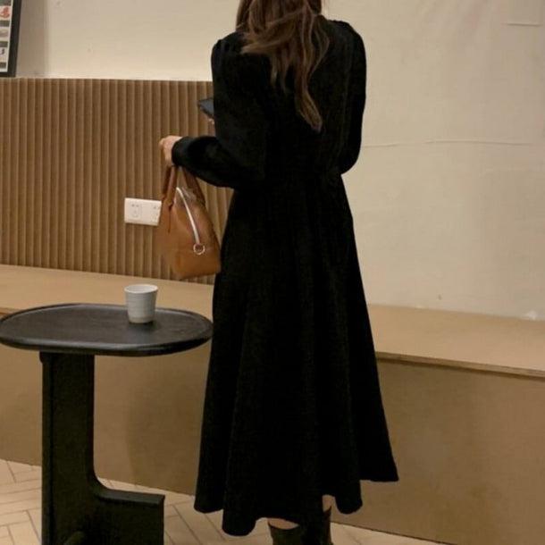 プリーツウエストブラックワンピース﻿ 6188-black_お取り寄せ6188-画像7-韓国ファッション通販POPREA［ポップリア］