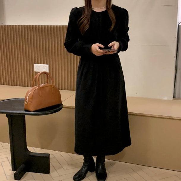 プリーツウエストブラックワンピース﻿ 6188-black_お取り寄せ6188-画像8-韓国ファッション通販POPREA［ポップリア］