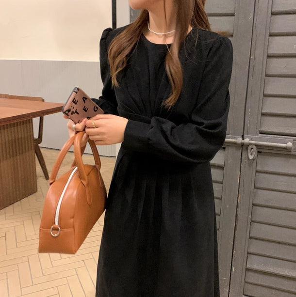 プリーツウエストブラックワンピース﻿ 6188-black_お取り寄せ6188-画像1-韓国ファッション通販POPREA［ポップリア］