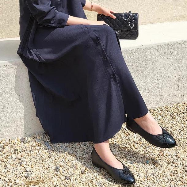 サイドプリーツロングワンピース﻿ 6189-navy-blue_お取り寄せ6189-画像8-韓国ファッション通販POPREA［ポップリア］