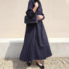 サイドプリーツロングワンピース﻿ 6189-navy-blue_お取り寄せ6189-画像1-韓国ファッション通販POPREA［ポップリア］