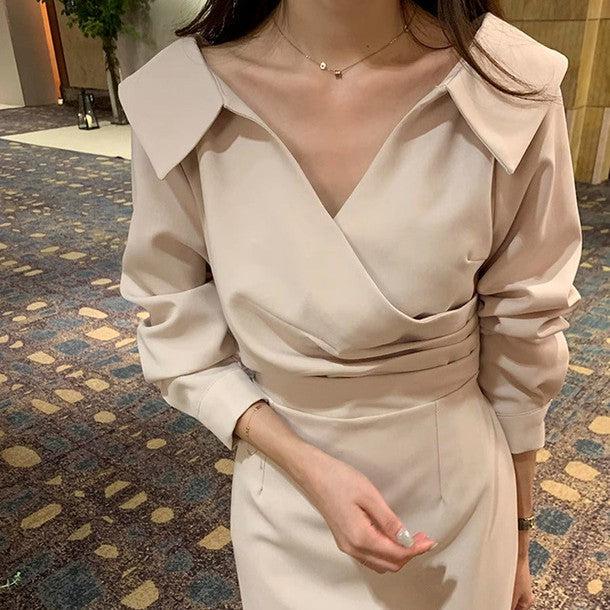 カラーリボンマーメイドワンピース 6197-ivory_お取り寄せ6197-画像2-韓国ファッション通販POPREA［ポップリア］