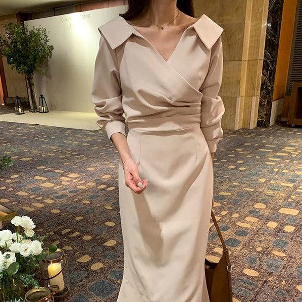 カラーリボンマーメイドワンピース 6197-ivory_お取り寄せ6197-画像1-韓国ファッション通販POPREA［ポップリア］