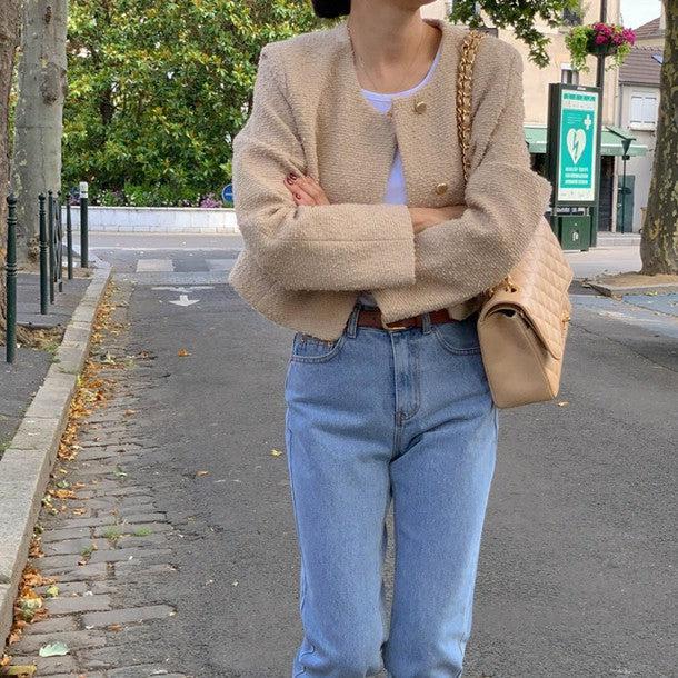 モネツイードジャケット﻿ 6200-khaki_お取り寄せ6200-画像2-韓国ファッション通販POPREA［ポップリア］