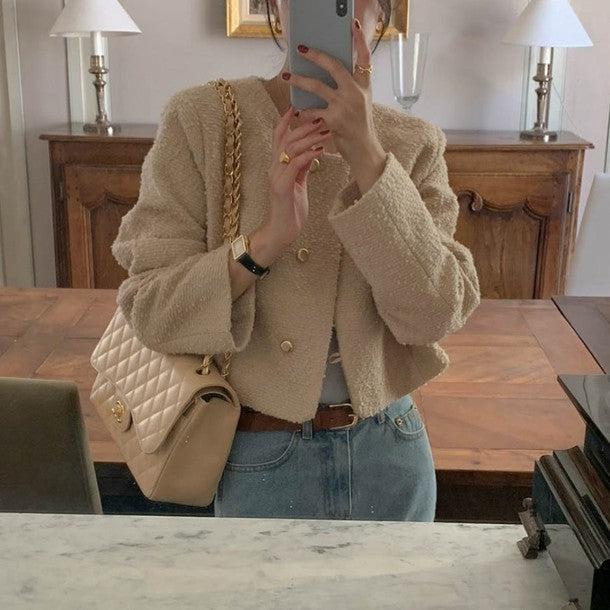 モネツイードジャケット﻿ 6200-khaki_お取り寄せ6200-画像3-韓国ファッション通販POPREA［ポップリア］