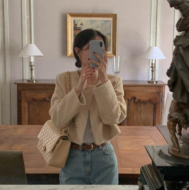 モネツイードジャケット﻿ 6200-khaki_お取り寄せ6200-画像4-韓国ファッション通販POPREA［ポップリア］