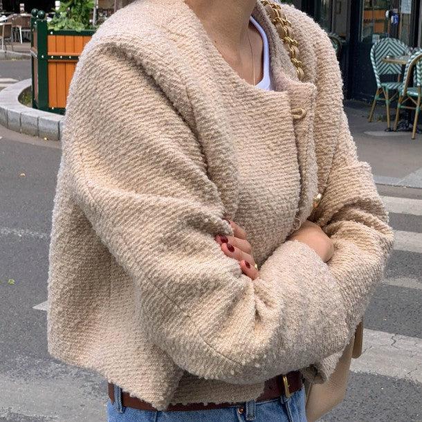 モネツイードジャケット﻿ 6200-khaki_お取り寄せ6200-画像5-韓国ファッション通販POPREA［ポップリア］