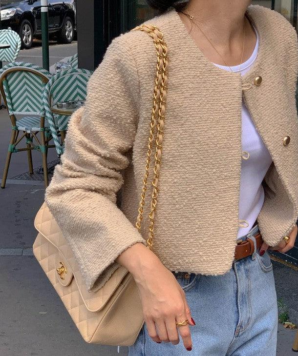 モネツイードジャケット﻿ 6200-khaki_お取り寄せ6200-画像6-韓国ファッション通販POPREA［ポップリア］