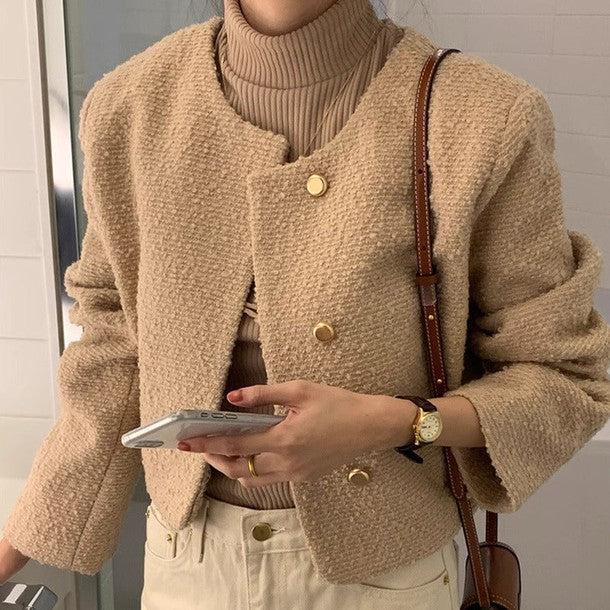 モネツイードジャケット﻿ 6200-khaki_お取り寄せ6200-画像7-韓国ファッション通販POPREA［ポップリア］