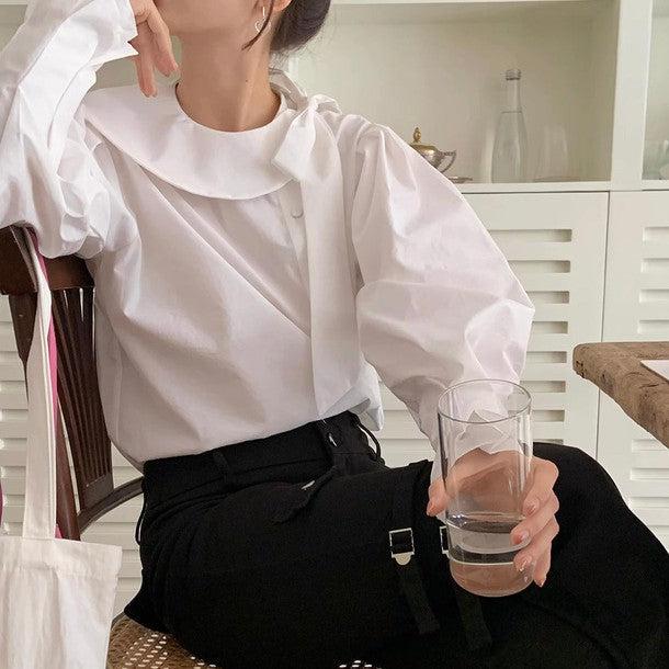 サイドリボンネックカラーブラウス﻿ 6212-white_お取り寄せ6212-画像8-韓国ファッション通販POPREA［ポップリア］