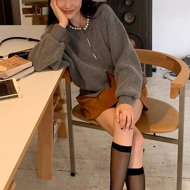 ライクパールカラージッパージャケット﻿﻿ 6216-gray_お取り寄せ6216-画像4-韓国ファッション通販POPREA［ポップリア］