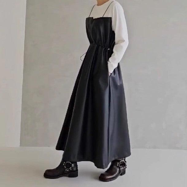 カットソードッキングフェイクレザーキャミワンピース﻿ 6223-ivory_お取り寄せ62231-画像1-韓国ファッション通販POPREA［ポップリア］