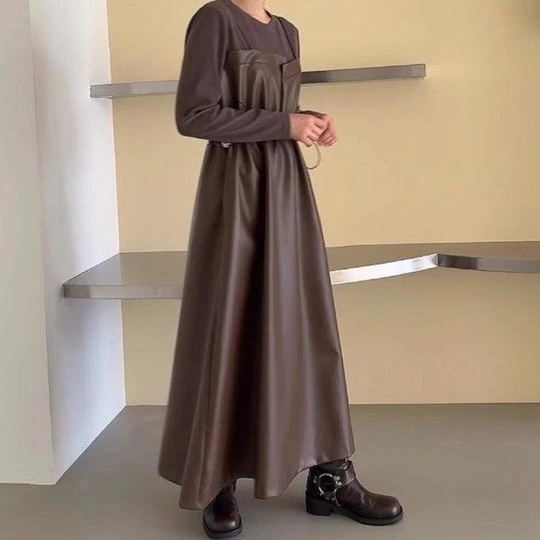 カットソードッキングフェイクレザーキャミワンピース﻿ 6223-brown_お取り寄せ62234-画像11-韓国ファッション通販POPREA［ポップリア］